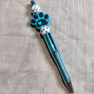 Handcrafted Teal Paw Print Ballpoint Pen